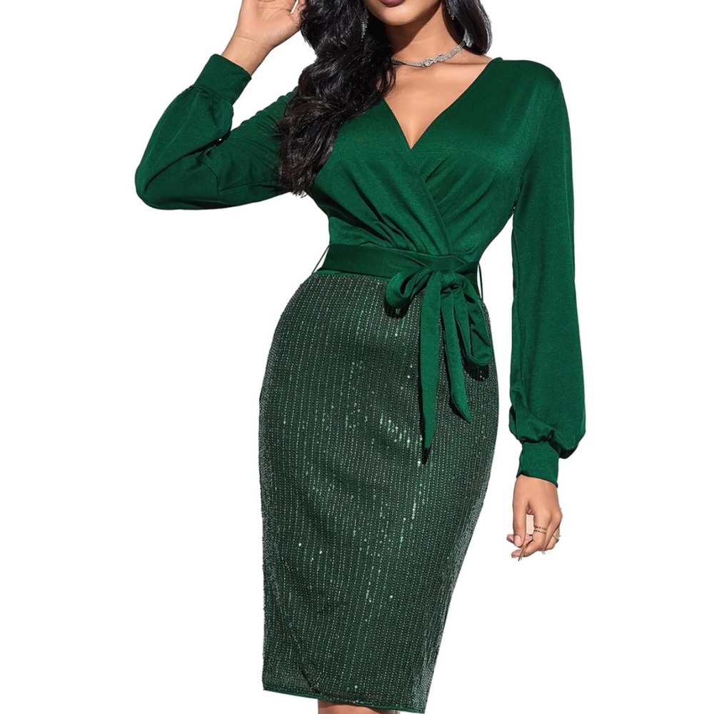 Wrap Dress Elegant Green Size 2XL